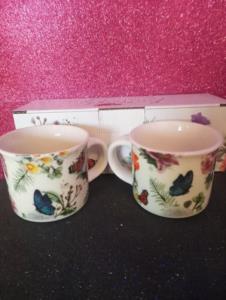 2 tazzine caff� porcellana farfalle