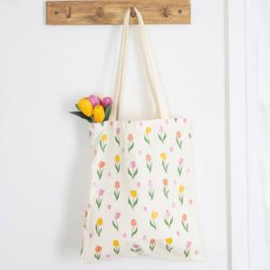 Borsa tote con stampa a tulipani