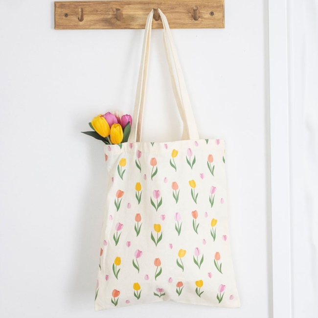 Borsa tote con stampa a tulipani