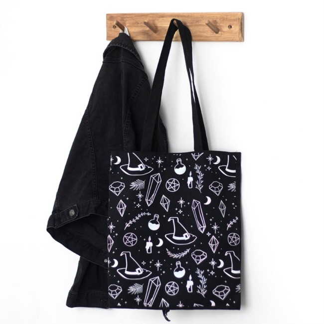 Borsa tote in policotone con stampa Crystal Witch