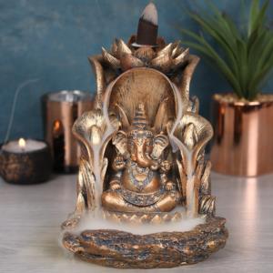 Bruciatore di incenso a riflusso Ganesh in bronzo