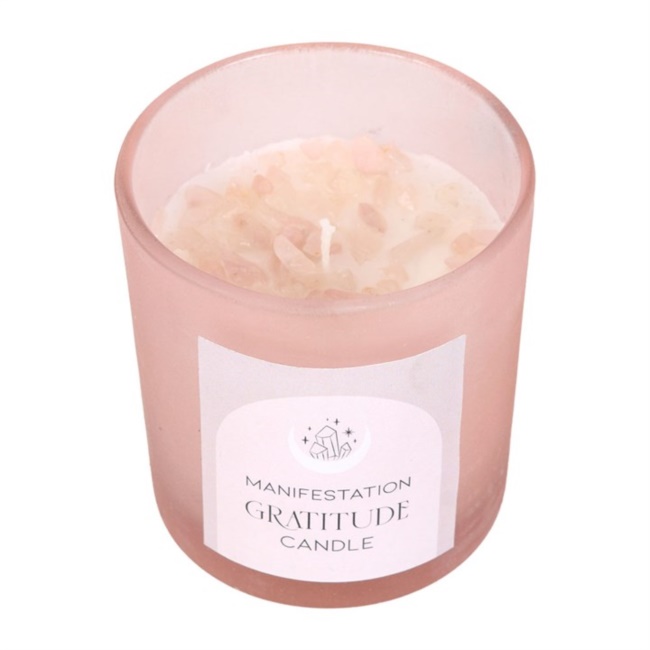 Candela gratitudine  rosa selvatica con quarzi 