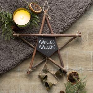 Cartello Witches Welcome Willow Pentagram
