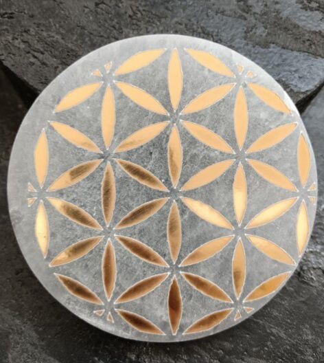 Disco selenite fiore della Vita oro