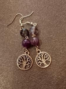 Orecchini fluorite e ametista albero della vita