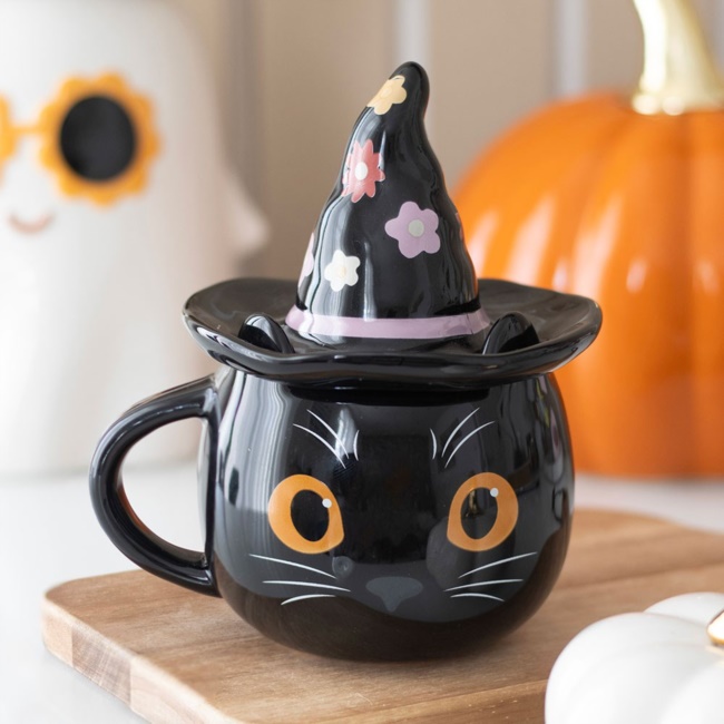 Tazza Gatto con Coperchio cappello Strega