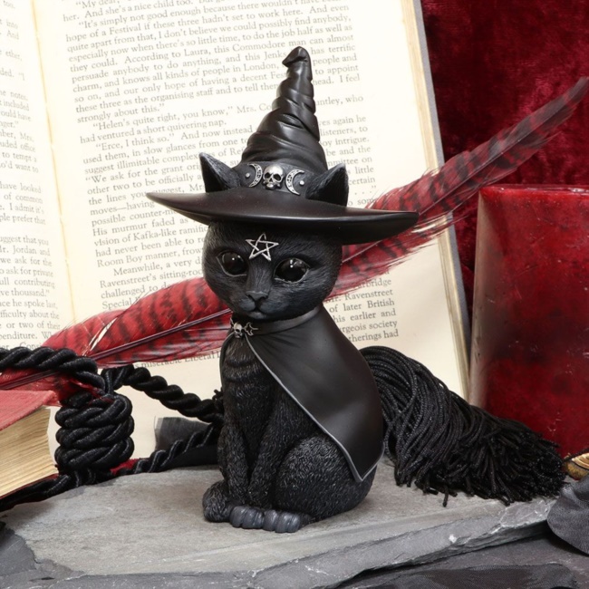 Scultura misteriosa del gatto nero Ornamento di gatto strega gotico Statua del gatto del cappuccio di Halloween grigio Decorazione gatto nero della strega di Halloween Scultura misteriosa del gatto nero Ornamento di gatto strega gotico Statua del gatto del cappuccio di Halloween grigio Decorazione gatto nero della strega di Halloween