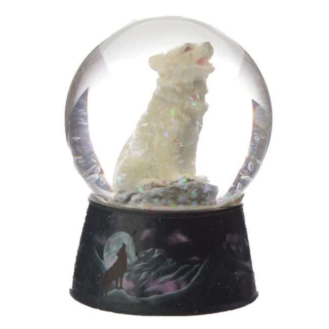 palla di vetro con neve con lupo